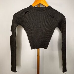 Dark Gray Distressed Crop Sweater